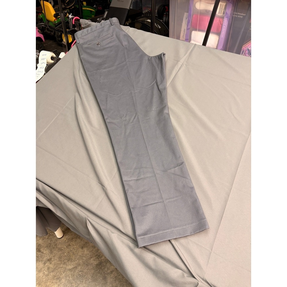 Lands End Mens Gray Dress Pants Flat Front Straight Leg Twill Trousers 42x31.5 - Picture 6 of 12